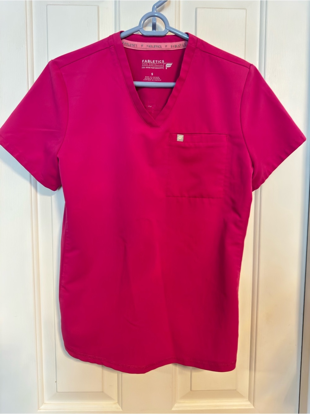 Fabletics Berry Pink Medical Scrub - V-Neck Top.  Size Small.